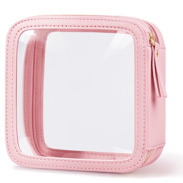 Small Clear Makeup Bag PU Leather Transparent Travel Bag Mini Cosmetic Bag Clear Zipper Pouch Car Organizer Bag Essential Bag for Purse On the Go Pouch TSA Approved