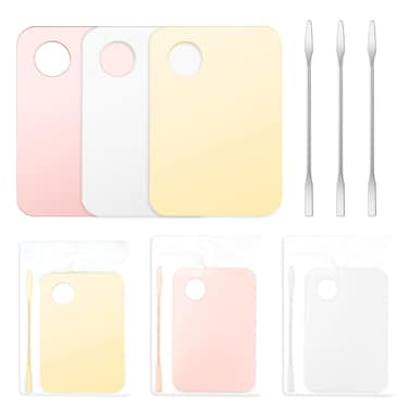 6 Pcs Makeup Mixing Palette Acrylic Palette with Spatula Tool Foundation Palette for Liquid Foundation Eye Shadow Oil Paints Nail Art (Pink, Yellow, Transparent)