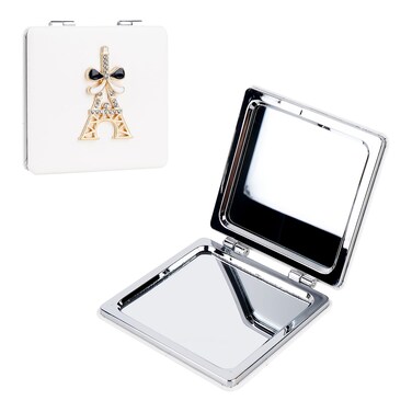 Pocket Mirror with Eiffel Tower Accent, Travel Compact Mirror with Double-Sided Magnification for Makeup and Touch-up