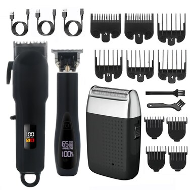 Roziapro Professional Hair Clippers 3-in-1 Barber Clipper Set, T-Shaper Trimmer &amp; Foil Shaver Rechargeable Beard Trimmer Men&rsquo;s Hair Clipper Kit (Black)