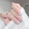 Cute Fake Nails Short Square Press on Nails Acrylic Pearl Nails Tips Full Cover Gradient False Nails Pink for Women and Girls 24Pcs