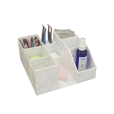 Acrylic Large Capacity Makeup Organizer, Grafting Beauty Extension Supplies Lash Storage Display, Eyelash Storage Case Brush Tweezers Cosmetic Holder (White Marble)