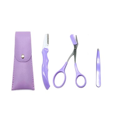 3-in-1 Eyebrow Grooming Set, Eyebrow Scissors Kit, Eyebrow Razor, Slanted Tip Tweezers, Eyebrow Trimmer Kit for Women and Men(Purple)