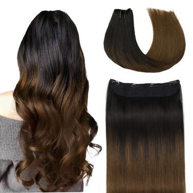 SURNEL Wire Hair Extensions Real Human Hair Ombre Hair Natural Black to Chocolate Brown Wire Hair Extensions 14inch 65g Invisible Wire Hair Extensions (14,1BT4)