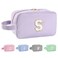Personalized Initial Makeup Bag A-Z, Travel Toiletry Bag Preppy Make Up Bags Girls Cute Cosmetic Pouch Makeup Organizer Wedding Birthday Mothers Day Gifts for Women (Purple, S)