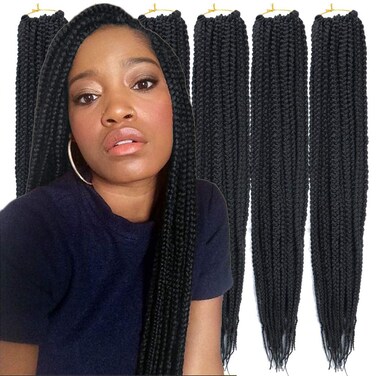 6 Packs/Lot (14/18/24/30) inch 1cm 20 Strands/Pack Thin 3X Box Braid Crochet Hair Extensionin Diameter 3X Synthetic Braid Hair Extensions Crochet Braids Hair Color(24Inch 1)