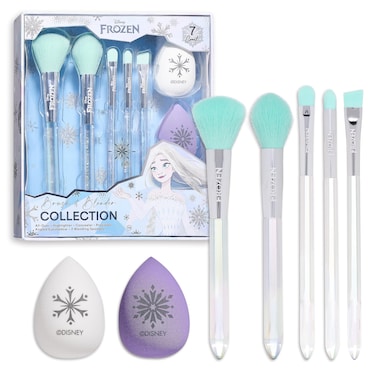Disney Frozen 7PC Premium Makeup Brush &amp; Blender Set, All-over, Highlighter, Concealer, and Eyeshadow Brush, 2 Beauty Blender Sponges for women and girls by Belle Maison
