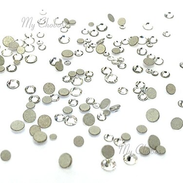 clear Crystal (001) tiny small sizes mixed with Austrian crystal Austria 2058 xilion rose flatbacks sizes ss3, ss5, ss6, ss7, ss9, ss10 no-hotfix rhinestones nail art 144 pcs (1 gross) round bling diy