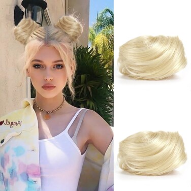 Mios Short Curly Mini Claw Chignon Clip in Wavy Messy Bun Cat Ears Bun Hair Extensions Wig Accessory fake Hair Buns Updo Hairpieces for girls women 2PCS