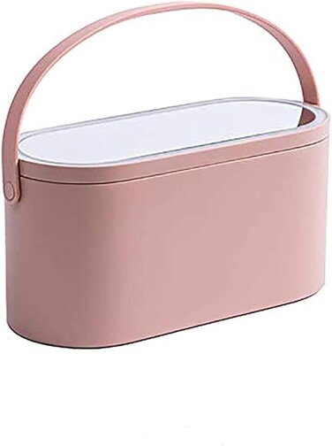 Travel Makeup Organizer Box with LED Lighted Mirror，for Travelling, Multi-purpose Makeup Organizer Carrying Case, Train Case for Women, Travel Size (Pink
