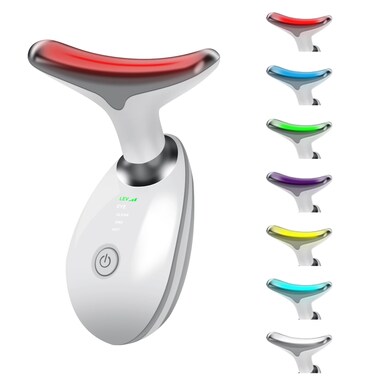 Facial and Neck Device with Vibration, 7 Color Led Face and Neck Beauty Device for Home Use, Multifunctional Facial Skin Care Tools, Neck Face Lifting Device
