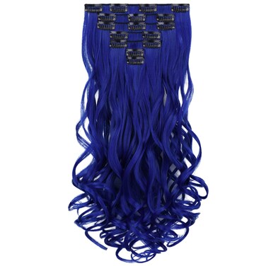 SYXLCYGG Dark Blue Hair Extensions Clip Extension 18" Wavy Synthetic Hair Piece Women Cheap Natural Fluffy&amp;Not Tangled Girl colorful Full Head