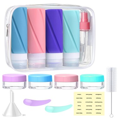 16 Pack Silicone Travel Bottles Set for Toiletries TSA Approved Travel Containers Leakproof Squeezable Refillable Accessories, BPA Free Travel Containers for Shampoo, Conditioner, Lotion