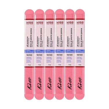 Kiss File All Purpose &amp; Smoother 180 Medium / 600 Extra Fine F100N - Pack of 6 Files &amp; Smooths natural and artificial nails