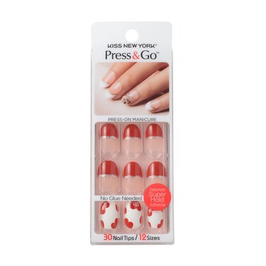 Press and Go False Nails Press On Nails Full Cover Nails Tips with Self Adhesive Tabs (Red Heart)