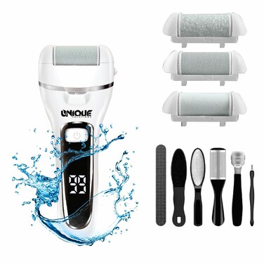 Hard Skin Remover Foot Callus Remover Kit, Rechargeable, Portable Electronic Foot File Pedicure Tools, 3 Grinding Heads,Waterproof Foot Scrubber File