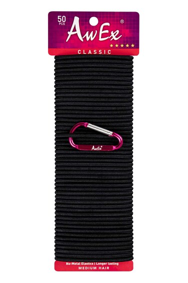 AwEx Strong Hair Ties - 50 PCS,4 mm(0.16 inch) Thick,140 mm(5.5 inches) Long Hair Bands-No Metal Hair Elastics-No Pull Ponytail Holder for Medium Hair