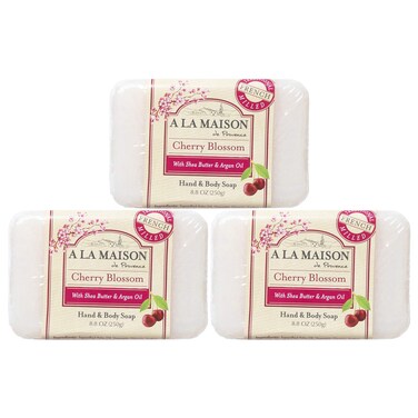 A LA MAISON Cherry Blossom Bar Soap - Triple French Milled Natural Moisturizing Hand Soap Bar (3 Bars of Soap, 8.8 oz)