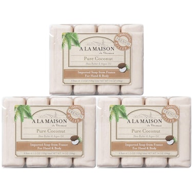 A LA MAISON Pure Coconut Bar Soap - Uses: Hand and Body, Triple Milled, Essential Oils, Biodegradable, Plant Based, Vegan, Cruelty-Free, Alcohol &amp; Paraben Free (12 Bars of Soap, 3.5 oz)