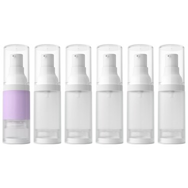 longway 0.67oz 20ml Airless Cosmetic Cream Pump Bottle Travel Size Dispenser Refillable Containers/Foundation Travel Pump Bottle for Shampoo（Pack of 6, Frosted Translucent）