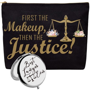 HnoonZ Christmas Gifts for Female Attorney Lawyer,Lawyer Zipper Makeup Bag Cosmetic Pouch,Lawyer Attorneys Travel Toiletry Pouch Organizer Bag,Lawyer Mini Compact Mirror,Lawyer Gifts for Women