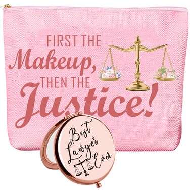 Christmas Gifts for Female Lawyer,Lawyer Gifts for Women,Lawyer Zipper Makeup Bag Cosmetic Pouch,Laywer Travel Toiletry Pouch,Lawyer Mini Compact Mirror,Lawyer Birthday Gifts,Thank You Attorneys Gifts