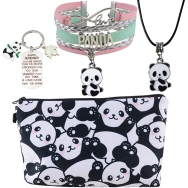 LittleBlueDeer Panda Gifts for Girls - Panda Bear Necklace, Keychain, Makeup Bag &amp; Charms for Bracelet