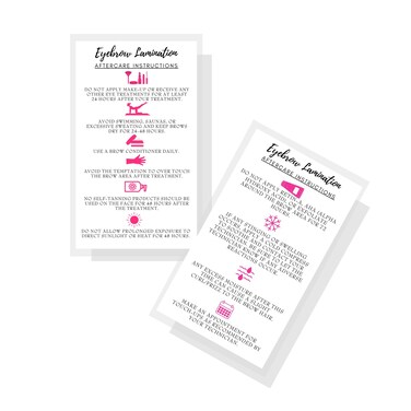 Eyebrow Lamination Aftercare Instruction Cards   Physical Printed 2 x 3.5&rdquo; inches Business Card Size   Starter Lift Kit with Tint at home diy aftercare supplies   White with Icons Design
