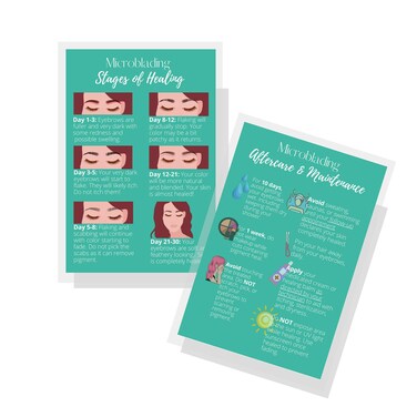 Eyebrow Microblading Healing &amp; Aftercare Instructions Postcards   Package of 30   Double Sided Size 4 x 6" inches Postcard   Green with Colorful Icons Design