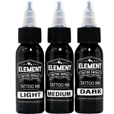 Grey Wash Tattoo Ink Set Includes 1oz Bottles of 3 Shade Smooth Shading Light Medium Dark Tones for Human Skin Permanent Shading Greywash Inks 1oz Bottles