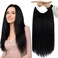 Fshine Jet Black Invisible Wire Hair Extensions Real Human Hair 18 Inch Transparent Fish Line Clip in Extension Remy Human Hair 80G Straight Wire Layered Hairpiece Clip ins