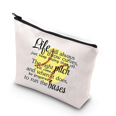 WCGXKO Softball Gift Softball Player Inspirational Gift Life Will Always Throw Curves Softball Theme Makeup Bag (Throw Curves)