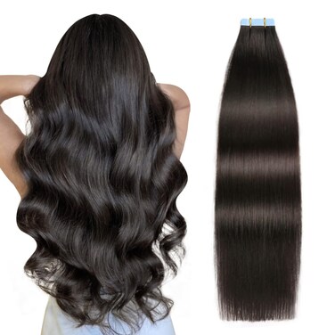 SUYYA Tape in Hair Extensions Remy Human Hair 18 inches 50g/pack 20pcs Straight Seamless Skin Weft Tape Hair Extensions Natural Black Hair(18 inches #1B Off Black)