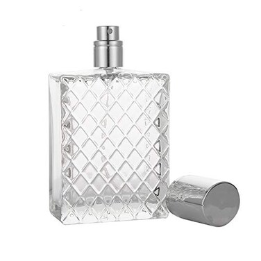 1PCS 100ml/3.4Oz Clear Glass Fine Mist Atomizer,Portable Square Refillable Empty Perfume Essential Oils Spray Bottle Travel Atomizer Dispenser Fragrance Bottle