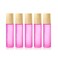 Essential Oil Roller Bottles,5 Pack 10ml Colorful Frosted Glass Roller Bottles with Stainless Steel Roller Balls,Wood Grain Lid Perfume Roll on Bottles Lip Balms Container (Pink frosted)