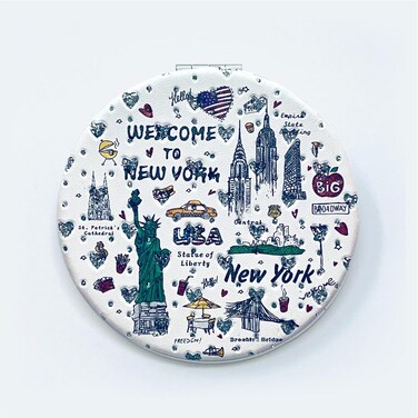 Girls &amp; Women Fashion Elegant New York Souvenir Round Travel Mirror Hand Mirror Cosmetic Makeup Compact Mirror (JP-270805O)