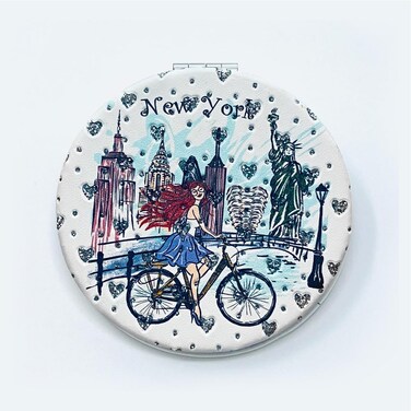Girls &amp; Women Fashion Elegant New York Souvenir Round Travel Mirror Hand Mirror Cosmetic Makeup Compact Mirror (JP-270805P)
