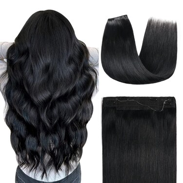 YILITE Wire Hair Extensions Human Hair 20 inches 110g Silky Straight #1 Jet Black, Wire Hair Extensions with Invisible Line Remy Human Hair Extensions (20 Inch #1 Jet Black)
