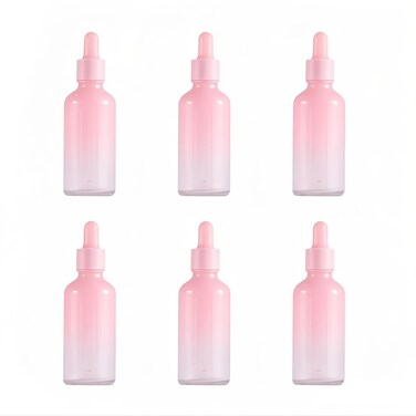 6Packs 1 OZ Small Glass Thick Dropper Bottles Empty Pink Glass Pipette Bottles Essential Oil Eye Dropper Bottle with Golden Caps for Essential Oils, Perfume,Aromatherapy, Cosmetic Travel Liquids