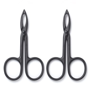2 Pieces Tweezers Scissor Handle Straight Tip Scissor Shaped Eyebrows Tweezers for Hair Plucker Remover Facial Hair Eyebrows Care (Black)
