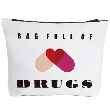 Fokongna Funny Pill Medicine Drug Bag Pill Zipper Pouch Bags   Full of Drugs Pill Case Organizer Makeup Cosmetic Travel Bag Toiletry Case Multifunction Pouch Gifts for Patient Women Girls Friend