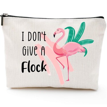 Blue Leaves I Don't Give A Flock - Flamingo Bag, Flamingo Gift, Funny Pun Makeup Bag,Fun Gifts for Women