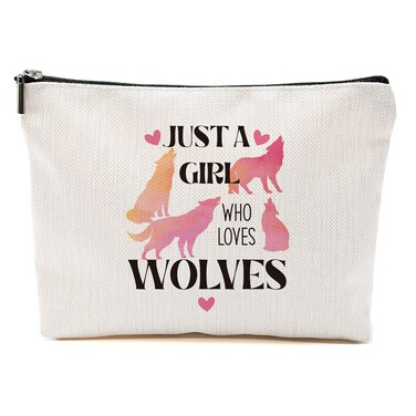 Wolves Makeup Bag Wolf Gifts for Women Girls Wolf Lover Gift Cute Wolf Stuff Merch Animal Lover Breeder Funny Birthday Christmas Gift for Daughter Cousin Sister Bestie BFF Just A Girl Who Loves Wolves