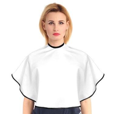 JIAKAI Professional Short Length Salon Cape,Makeup Cape Salon Styling Cape Barbers with Loop Closure, Hairdressing Cape Apron, White, Medium