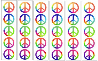 Rainbow Peace Symbol Sign Tattoos, 60's Hippie Party Favors
