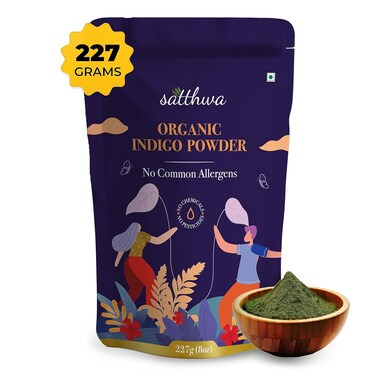 Satthwa Organic Indigo Powder   227gm (8oz)  100% Pure and Natural (Indigofera Tinctoria)   No Common Allergens   Indigo for Deep, Rich, Black Hair Colour and Covering Greys