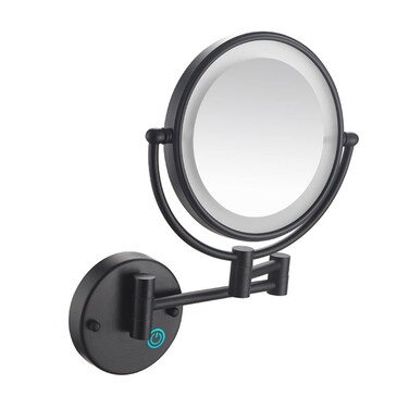 LED Makeup Mirror with Lights and 10x Magnification Vanity Mirror Wall Mounted Round Double Sided Vanity Magnifying with 360&deg; Swivel Extendable Arm Make up Mirror,Black,Hard Wired