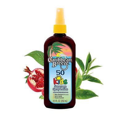 Caribbean Breeze Kids Sunscreen Spray SPF 50 Lotion, Mango Scent Lime Fragrance Tanning Sunscreen Spray On Sunscreen with Green Tea &amp; Pomegranate Extracts, 8.5 oz (250 ml)