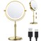 Anfauny 7" Lighted Makeup Mirror with Height Adjustable, Double Sided 1X/10X Magnification and 3 Color Lights, Vanity Rechargeable with 360&deg; Rotation for Tabletop -Gold