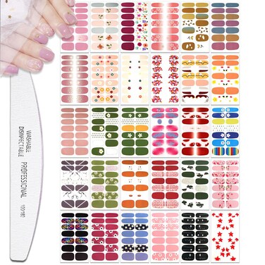 30 Sheets Flower Series Full Wraps Nail Polish Strips Stickers Self-Adhesive Nail Art Decals Stickers with Nail File Manicure Kit Nail Art for Women Girls